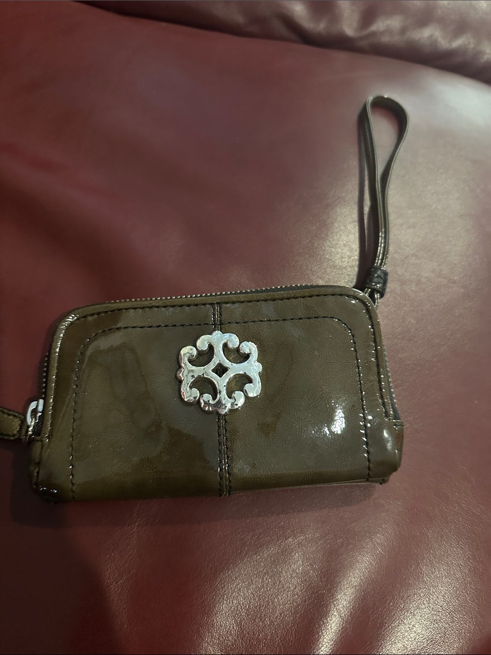 Vintage Brighton Wristlet Wallet in Brown with Silver Logo